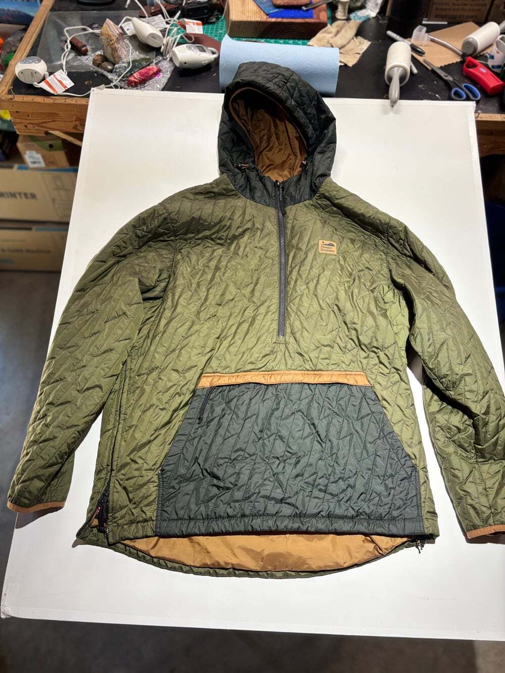 Howler Bros Quilted Hooded Anorak Pullover Jacket Size XL Green